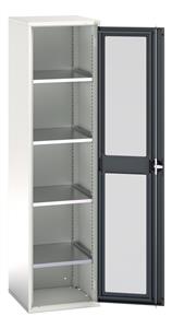 verso window door cupboard with 4 shelves. WxDxH: 525x550x2000mm. RAL 7035/5010 or selected Verso Glazed Clear View Storage Cupboards for Tools with Shelves